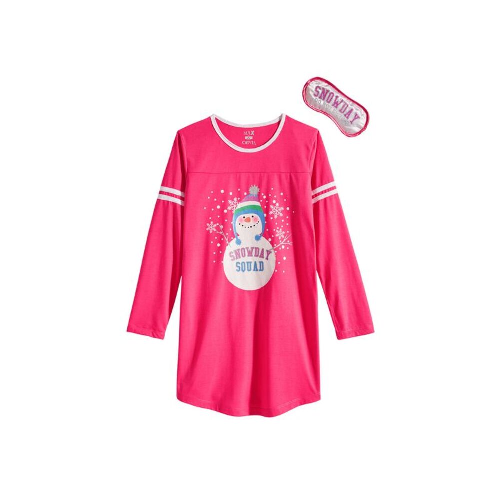 Max & Olivia Big Girls Santa Nightgown & Eye Shade
